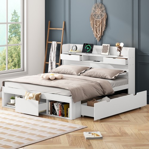 Wooden bed frame with - bed,
