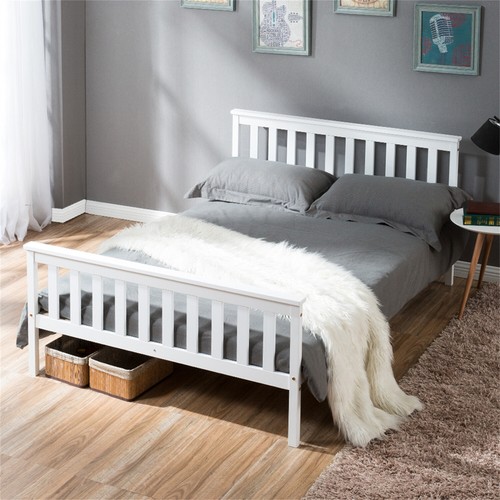 White solid wooden bed frame - solid,