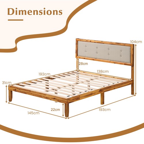 Double size wooden bed - size, frame