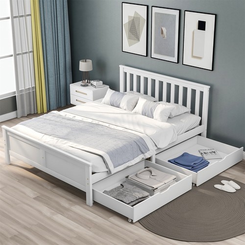 Double bed white 4ft6 - 4ft6, wooden