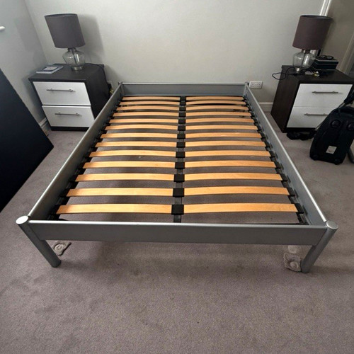 Grey metal double bed - metal, frame