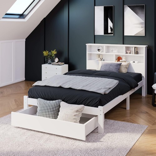 Wooden bed frame white 3ft - bed,