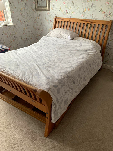 Double wooden sleigh bed - wooden, frame