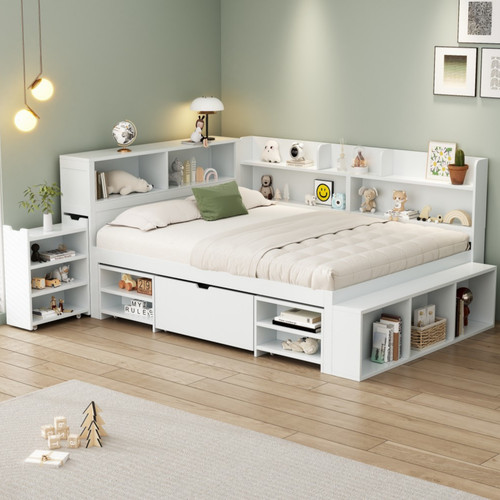 4ft6 double wooden storage bed - storage,