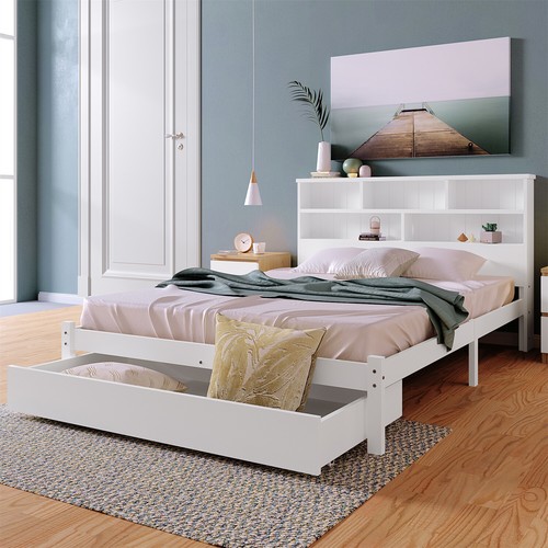 White wooden double size bed - double,