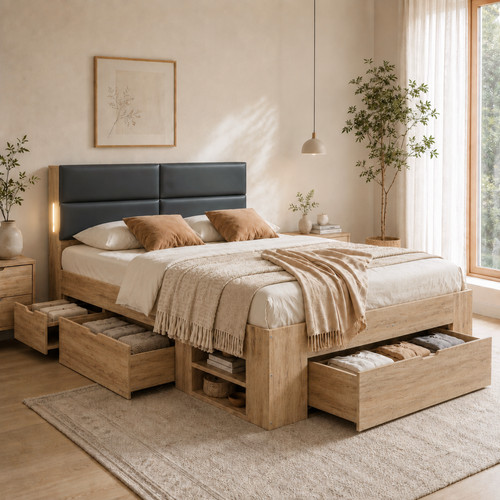 Wooden storage bed - storage, 4ft6