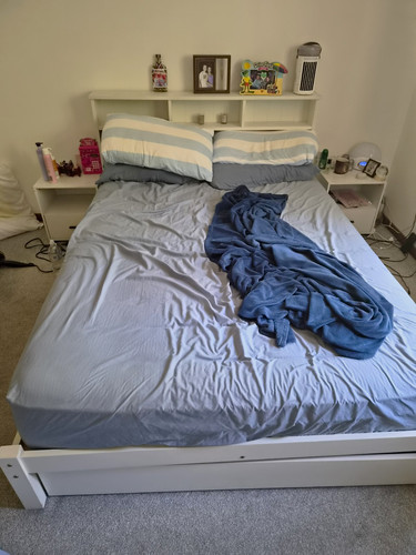 White wooden double bed - white,