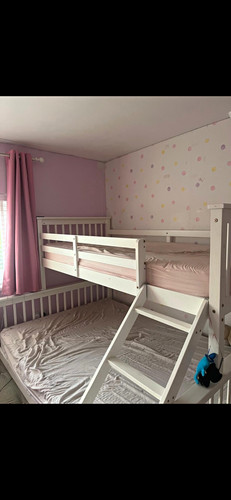 White wooden bunk bed frame - bed,