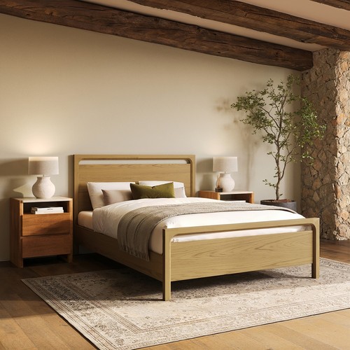 Light oak double wooden - oak, bed