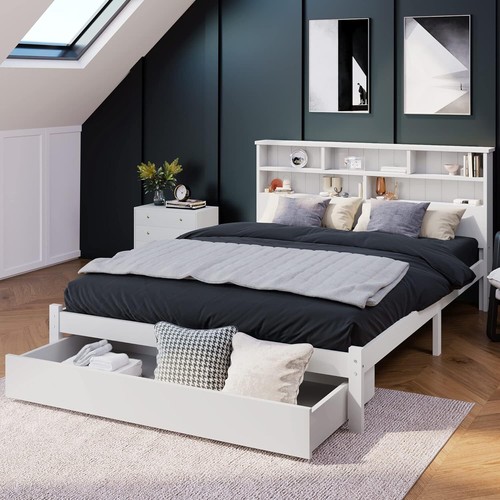 Double bed frame white 4ft6 - bed,