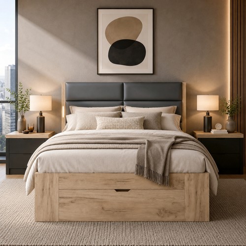 4ft6 double wooden bed frame - wooden,