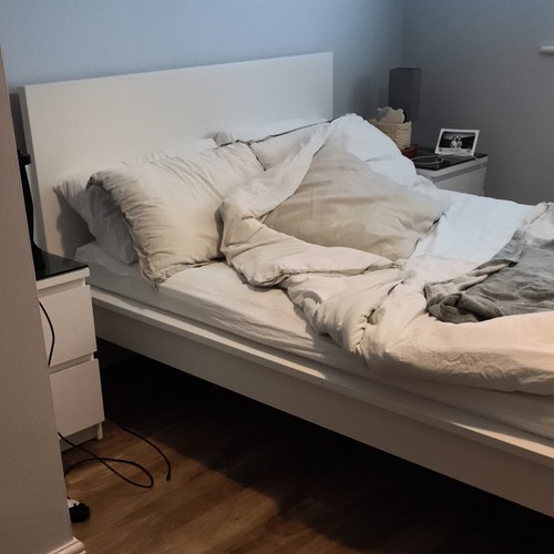 White wooden double bed - white,